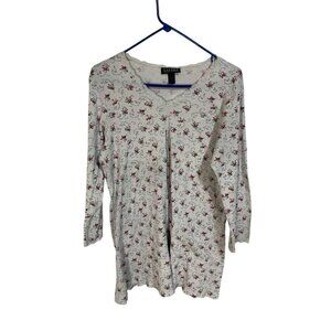 Lauren Ralph Lauren Women's Large Sleep Shirt 100% Cotton White & Floral Design